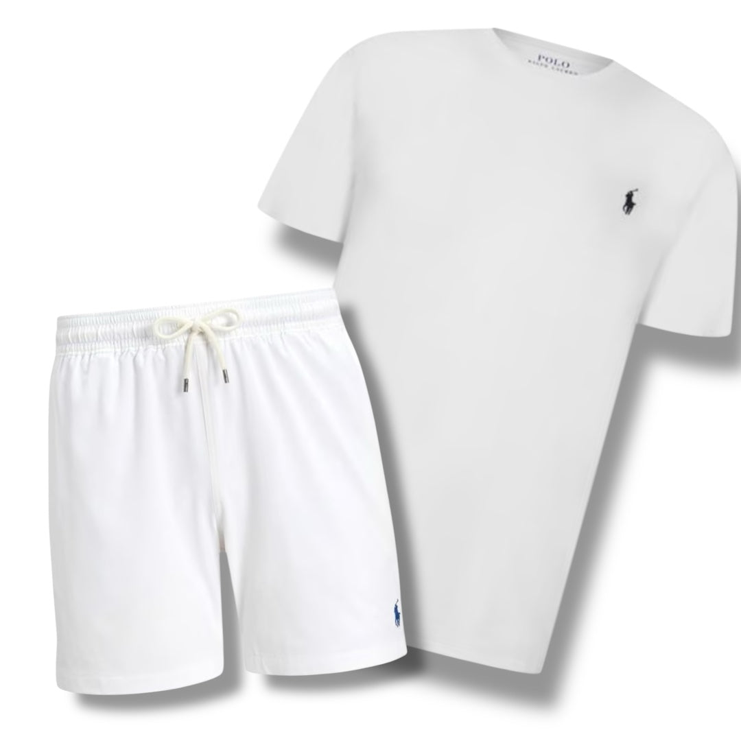 RALPH LAUREN T-SHIRT & SWIM SHORTS COMBO WHITE