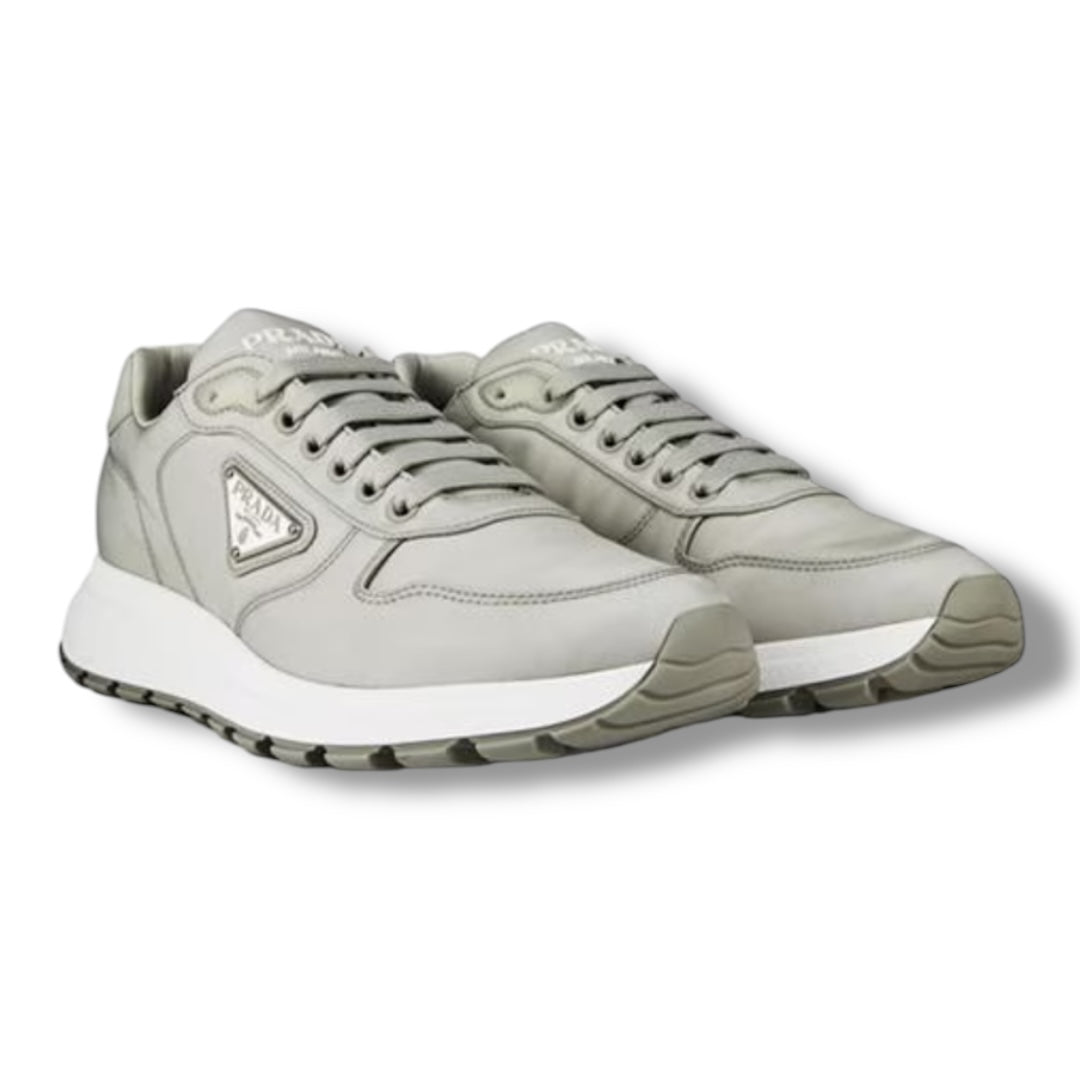PRADA RE-NYLON TRIANGLE LOGO TRAINERS GREY