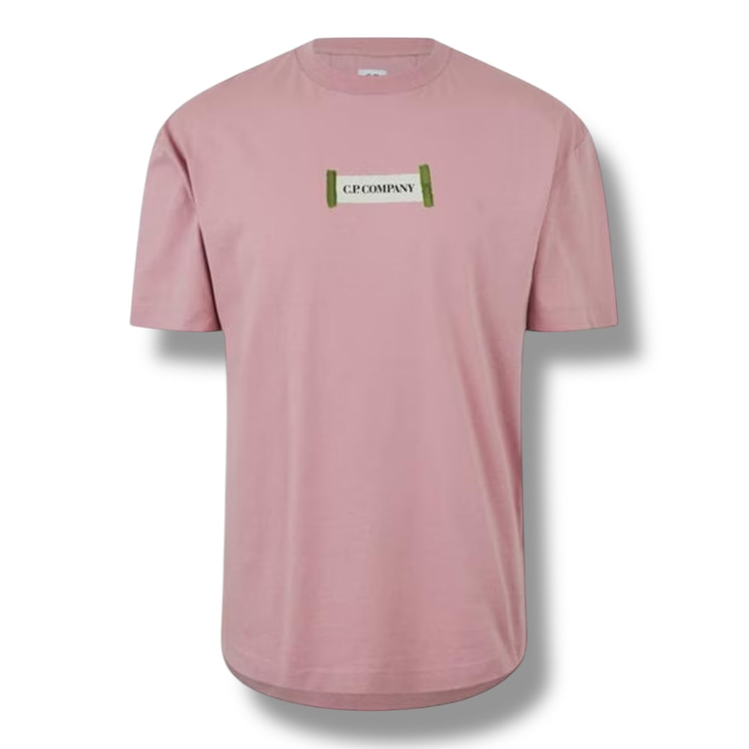 CP COMPANY ETCH BACK LOGO T-SHIRT PINK