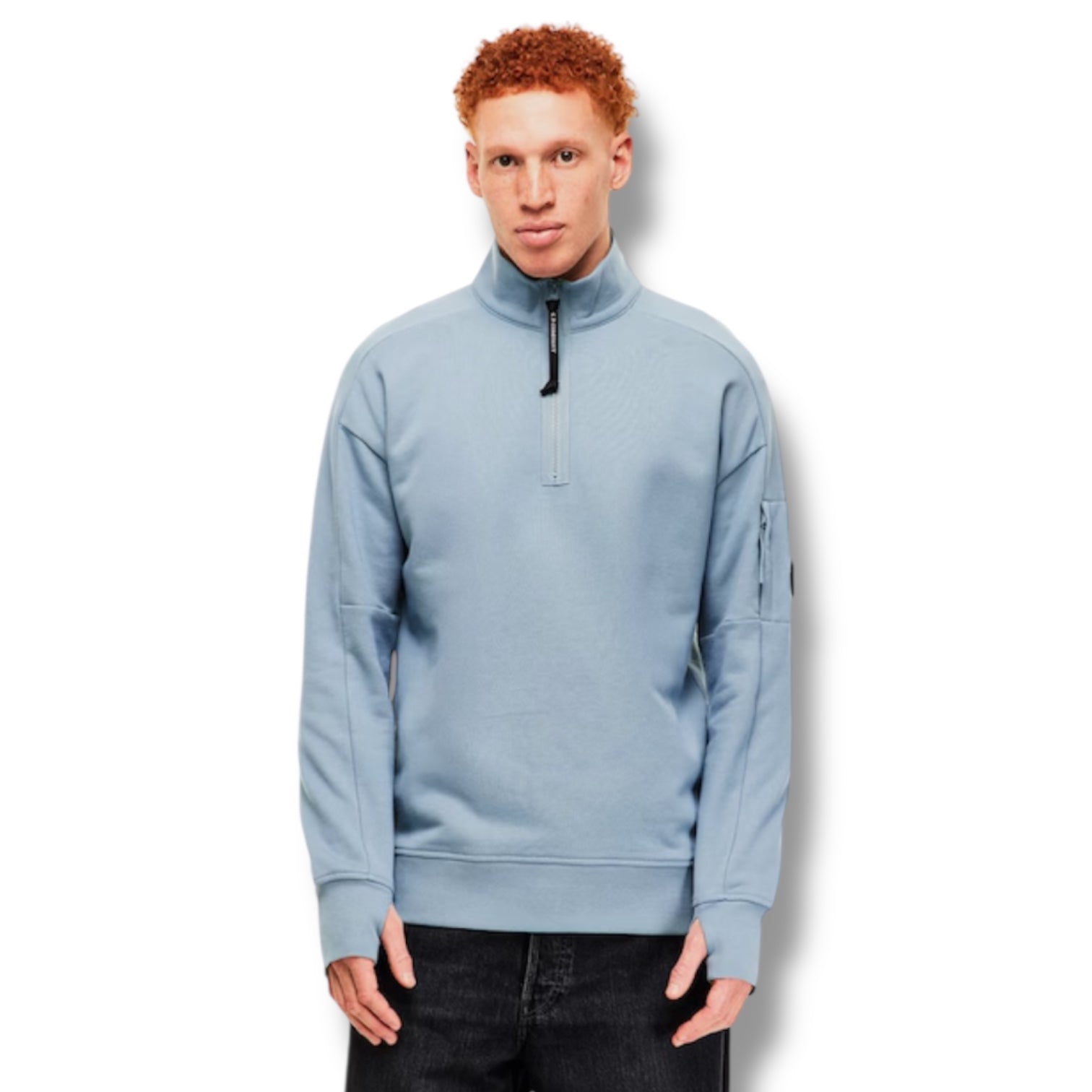CP COMPANY LENS ARM 1/4 ZIP SWEATSHIRT SILVER BLUE