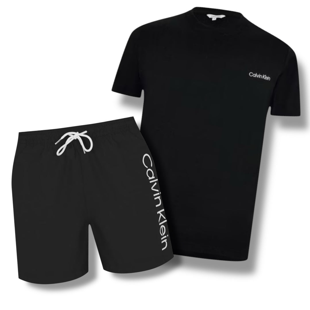 CALVIN KLEIN T-SHIRT & SWIM SHORTS COMBO BLACK