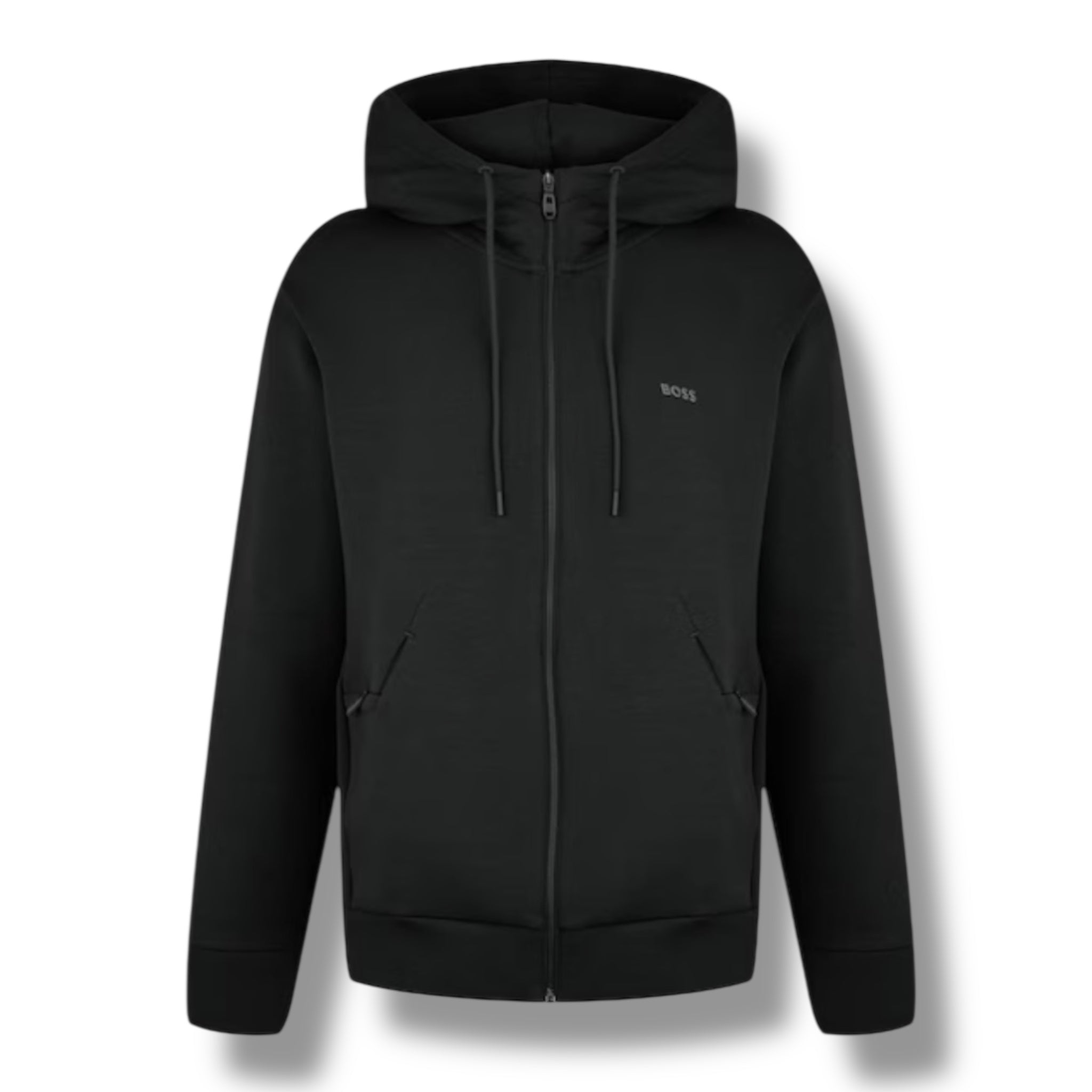 HUGO BOSS CURVED LOGO FULL ZIP HOODED TRACKSUIT BLACK