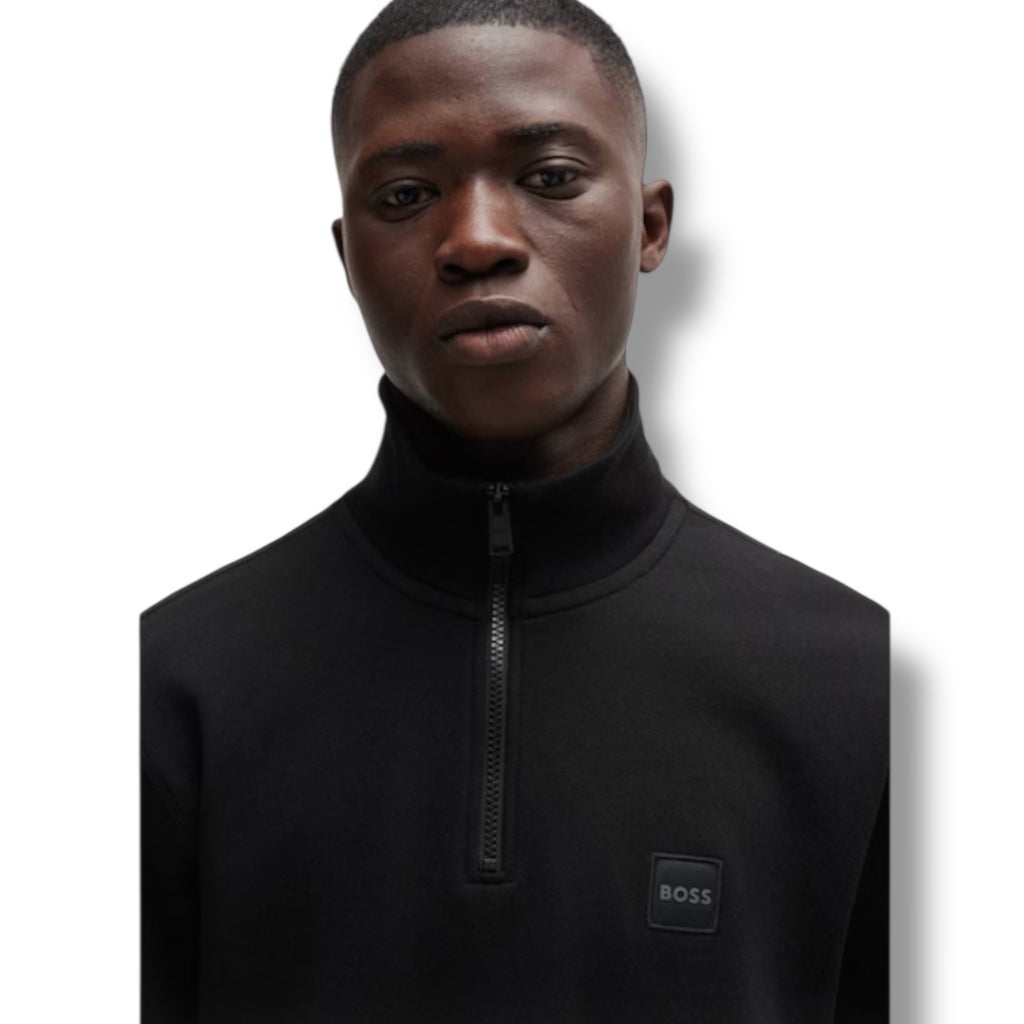 HUGO BOSS PATCH LOGO 1/4 ZIP SWEATSHIRT BLACK