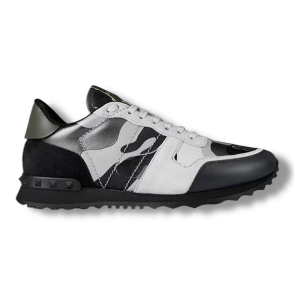 VALENTINO ROCKRUNNER STUD TRAINERS GREY - BLACK CAMO