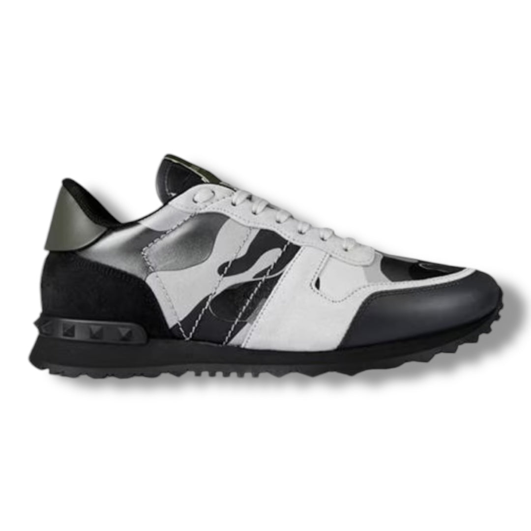 VALENTINO ROCKRUNNER STUD TRAINERS GREY - BLACK CAMO