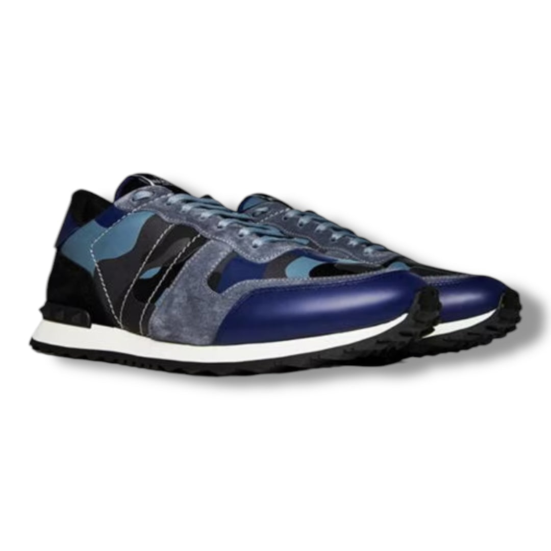 VALENTINO ROCKRUNNER STUD TRAINERS GREY - BLUE CAMO