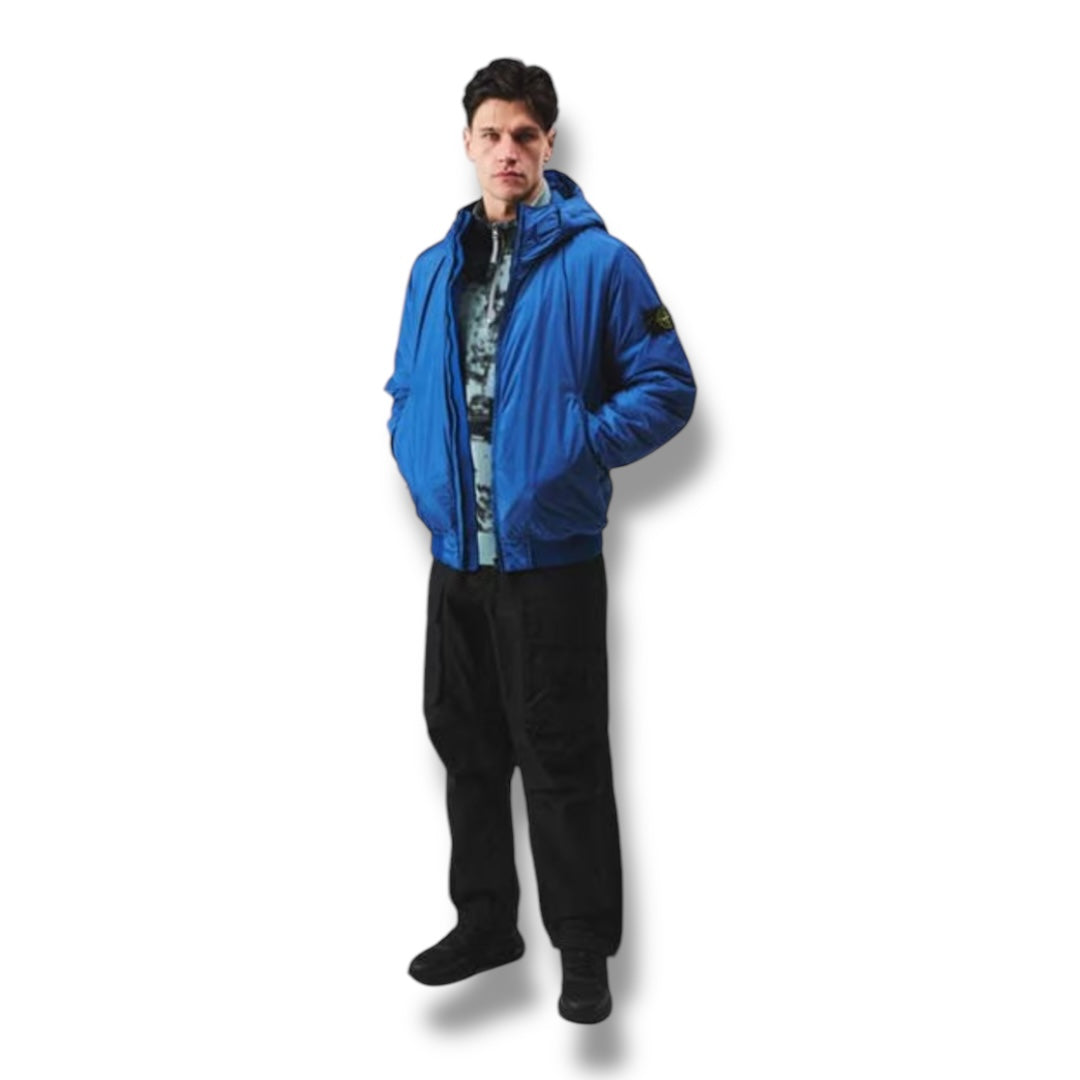 STONE ISLAND CRINKLE REPS NY HOODED JACKET AVIO BLUE