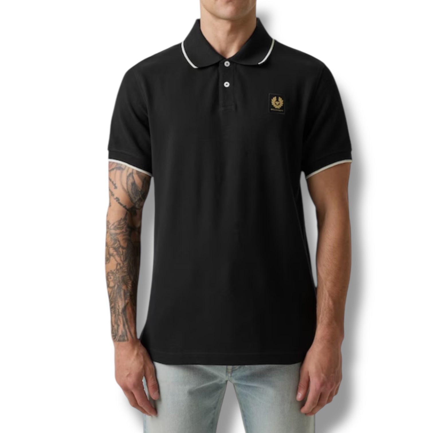 BELSTAFF TIPPED COLLAR POLO SHIRT BLACK