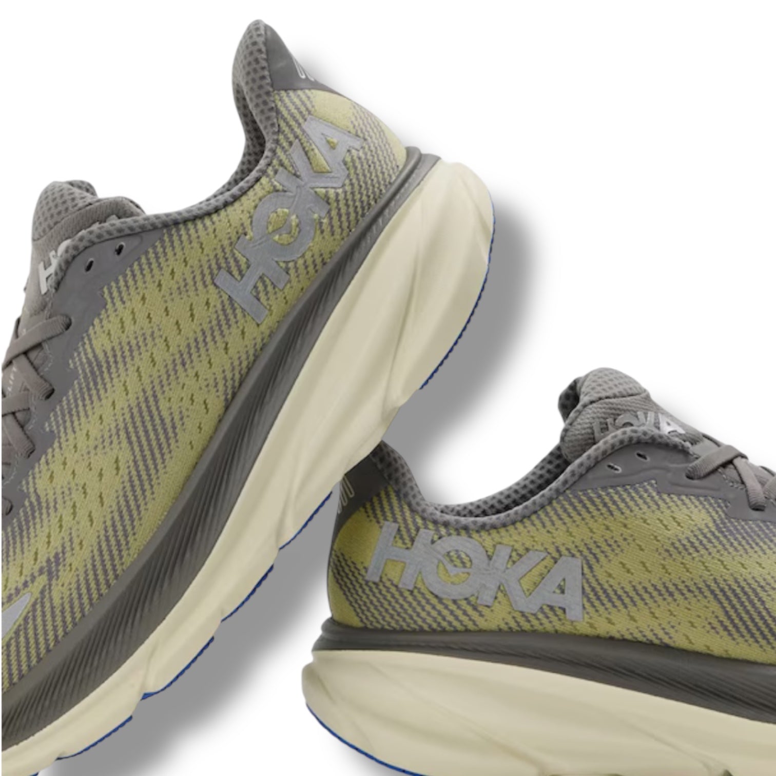 HOKA CLIFTON 9 GORE-TEX RUNNING TRAINERS GREY YELLOW