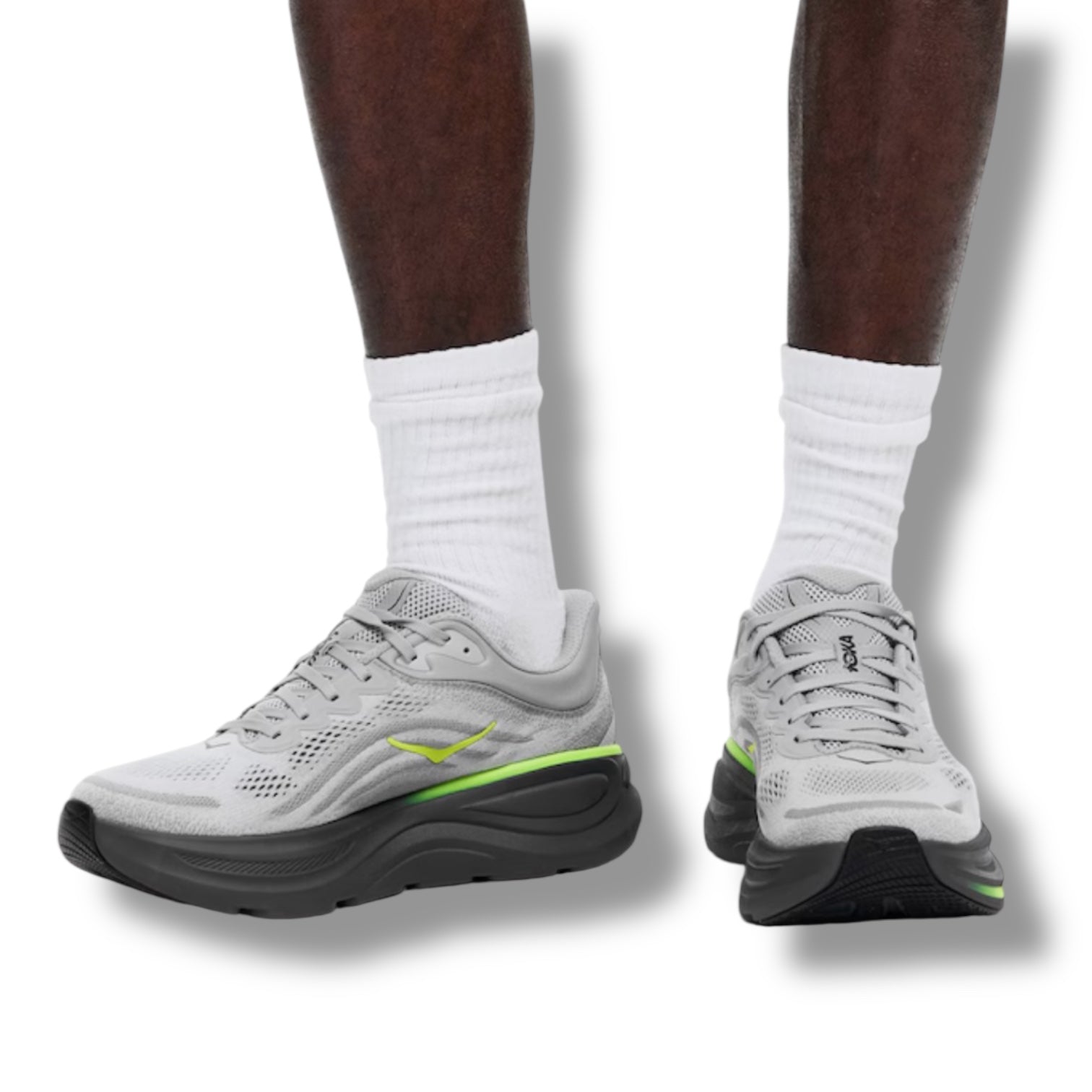 HOKA BONDI RUNNING TRAINERS GREY YELLOW