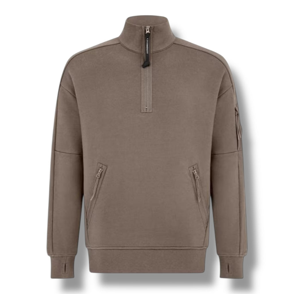 CP COMPANY LENS ARM 1/4 ZIP SWEATSHIRT WALNUT BROWN