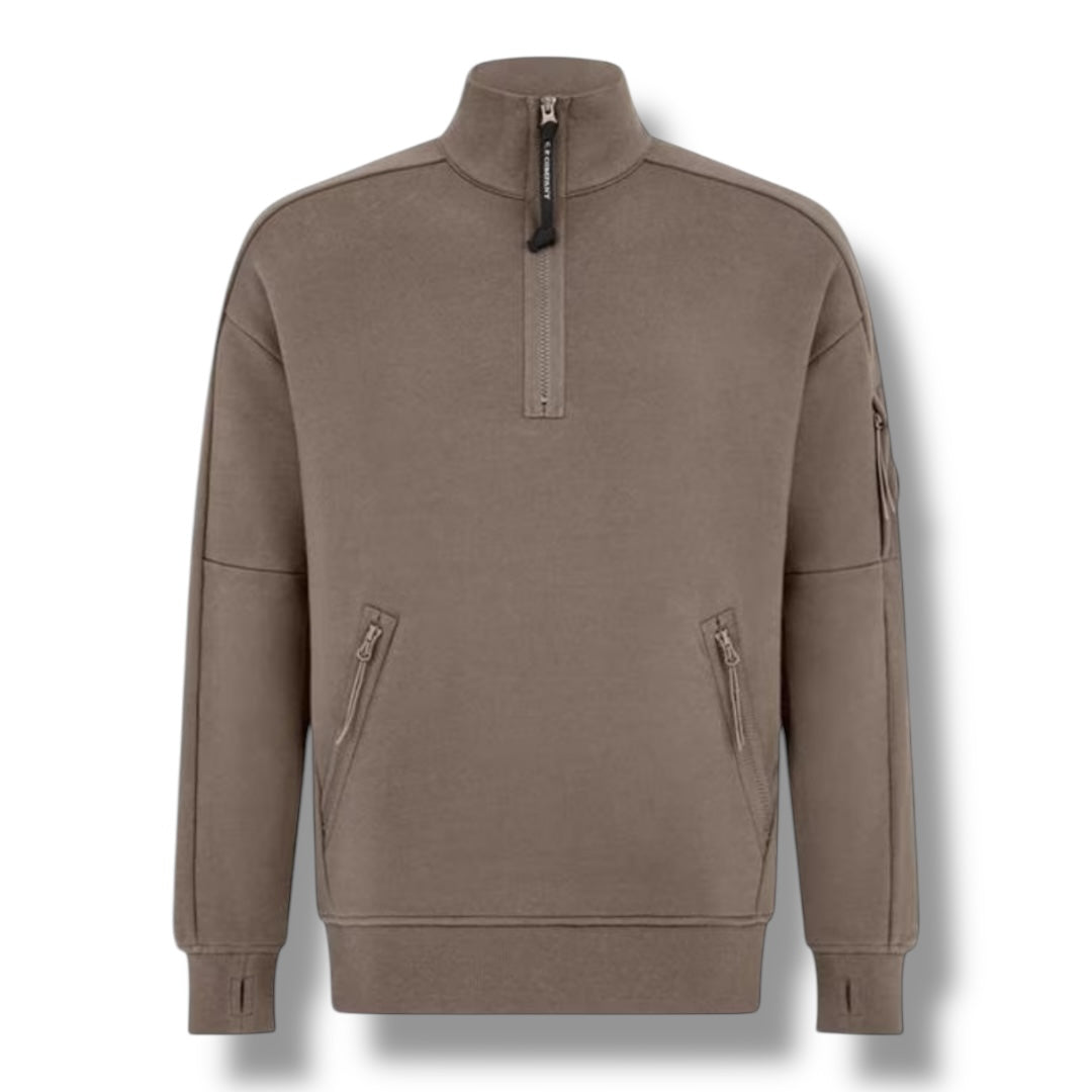 CP COMPANY LENS ARM 1/4 ZIP SWEATSHIRT WALNUT BROWN