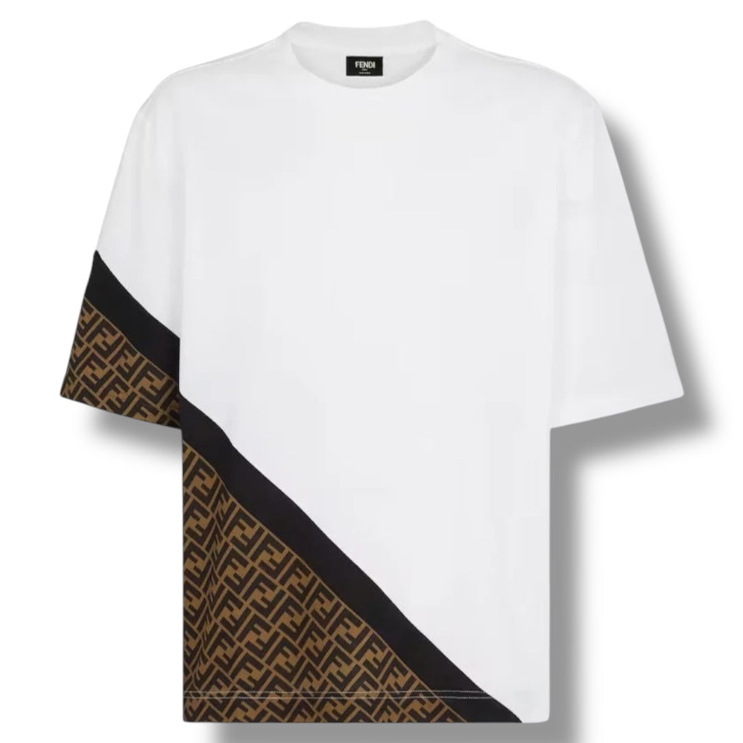 FENDI FF DIAGONAL PRINT T-SHIRT WHITE