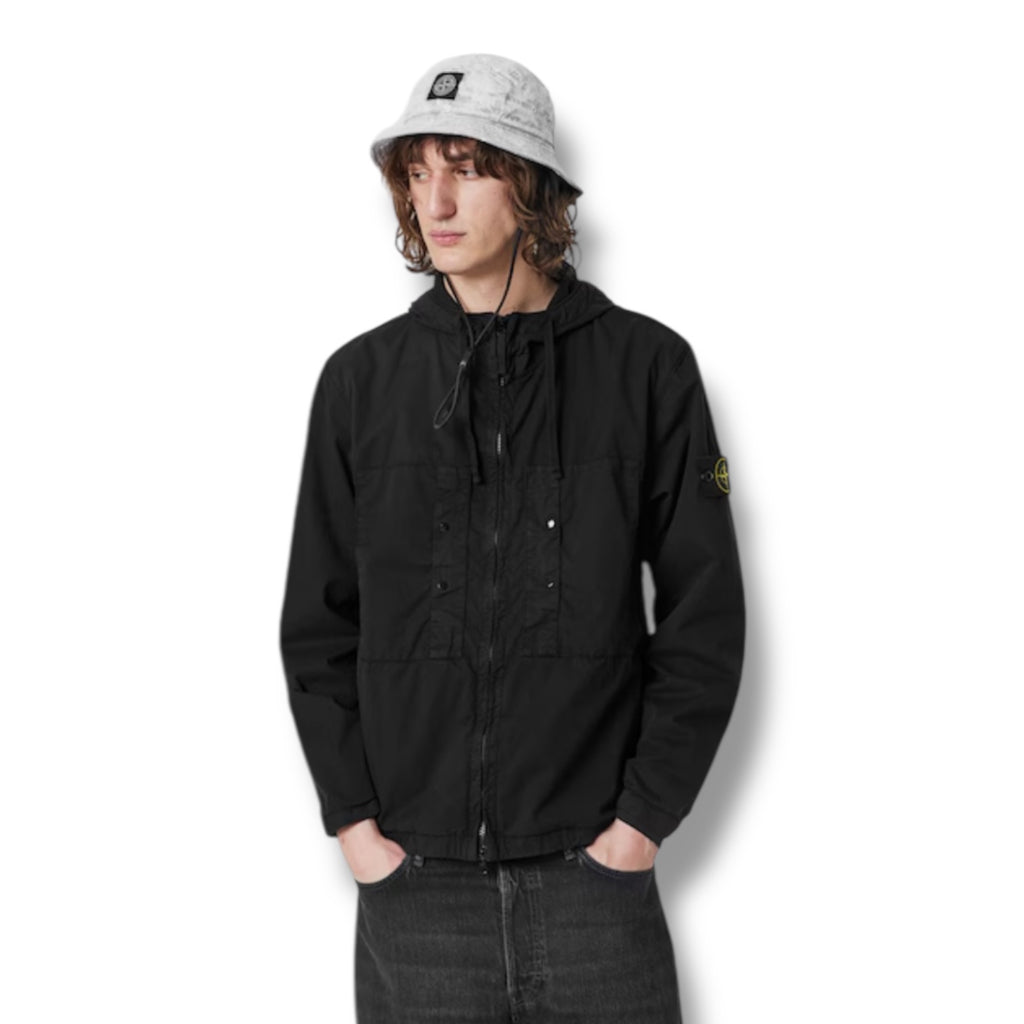STONE ISLAND SUPIMA TWILL COTTON HOODED JACKET BLACK