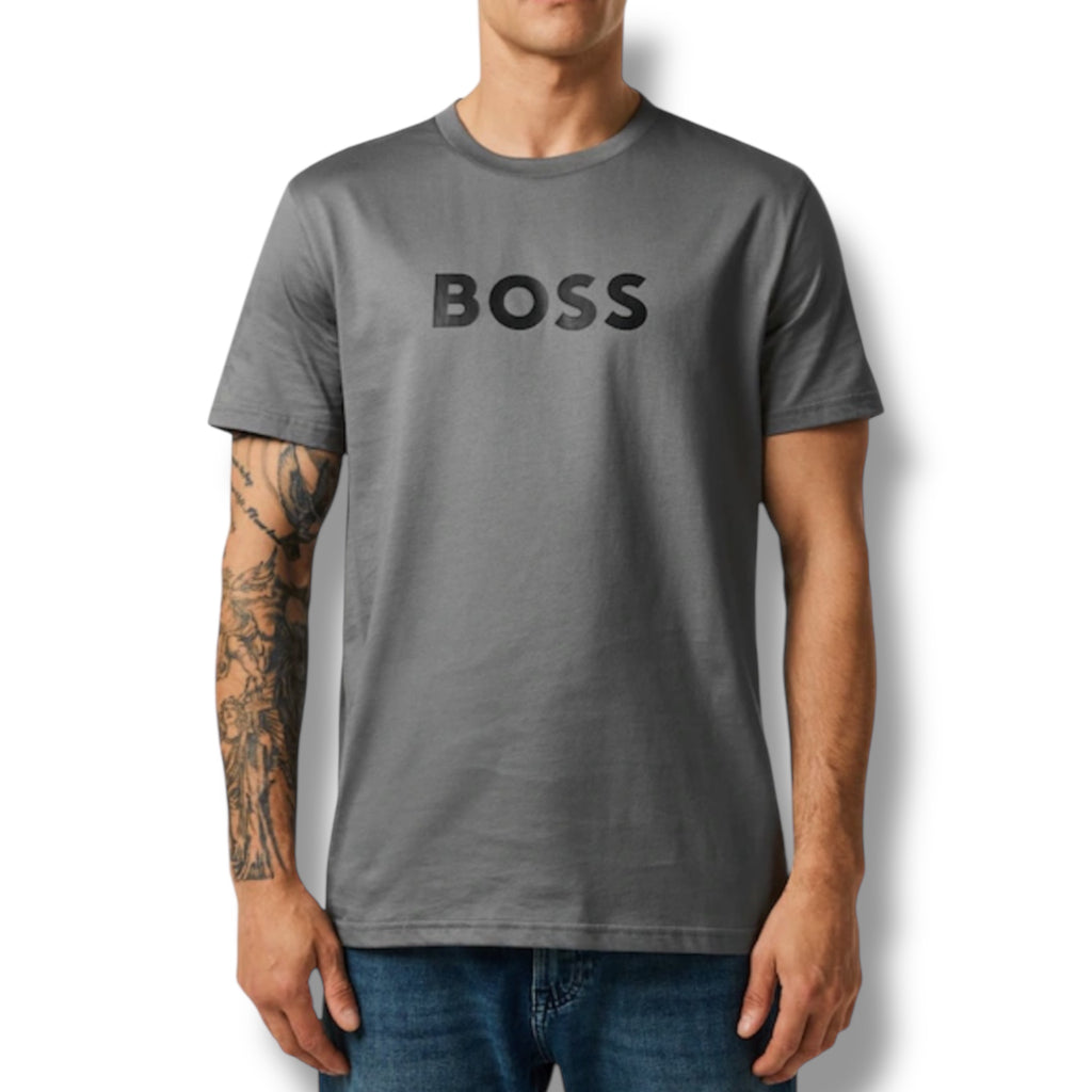 HUGO BOSS BIG LOGO T-SHIRT & SWIM SHORTS COMBO GUNMETAL GREY