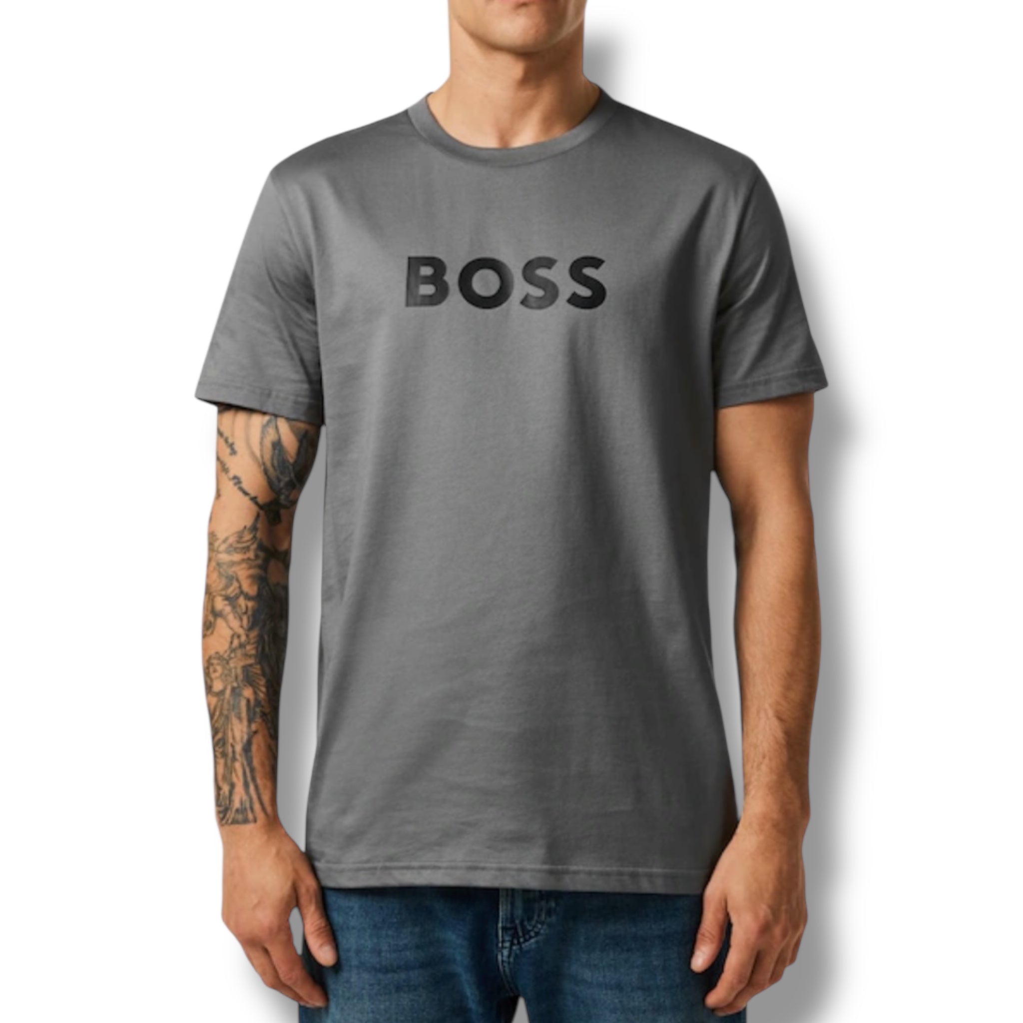 HUGO BOSS BIG LOGO T-SHIRT & SWIM SHORTS COMBO GUNMETAL GREY