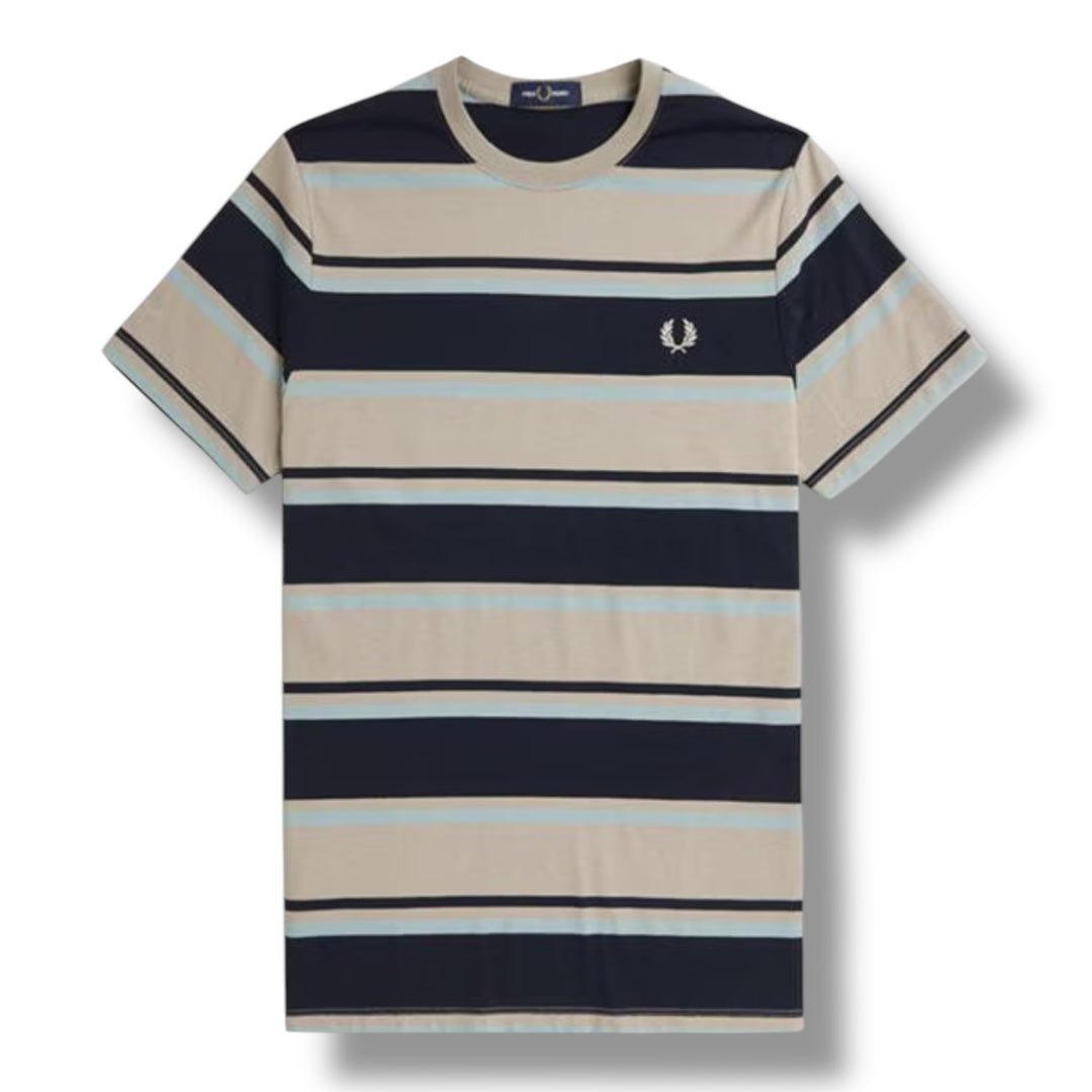 FRED PERRY FINE STRIPE T-SHIRT BEIGE