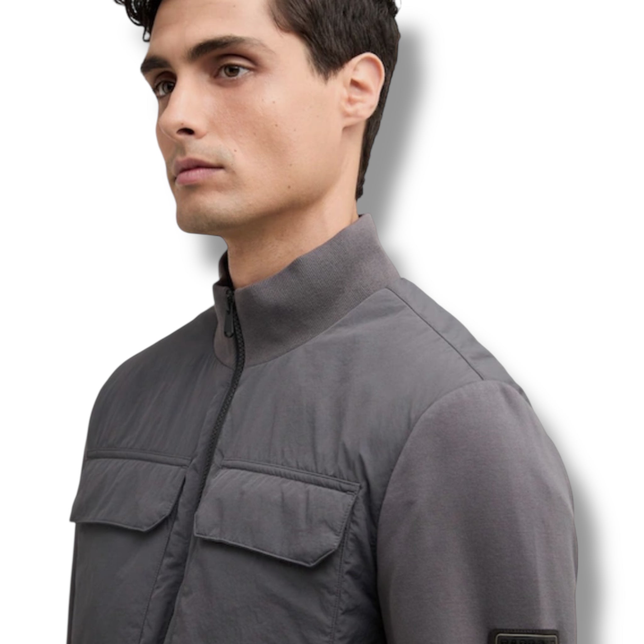 BARBOUR INTERNATIONAL QUILTED ZIP UP SWEATSHIRT CHARCOAL GREY