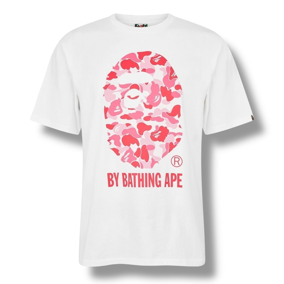 A BATHING APE BAPE CAMO HEAD T-SHIRT WHITE / PINK