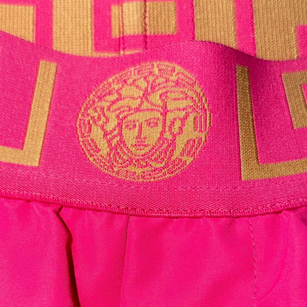 VERSACE GRECA WAISTBAND MEDUSA SWIM BOARD SHORTS PINK