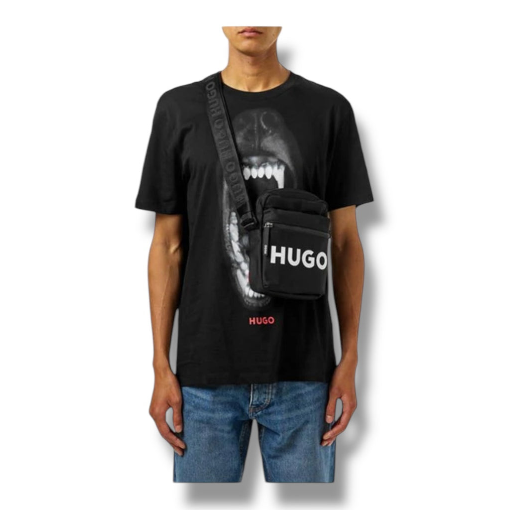 HUGO BOSS HUGO ZIP UP LOGO ENVELOPE CROSS BODY BAG BLACK