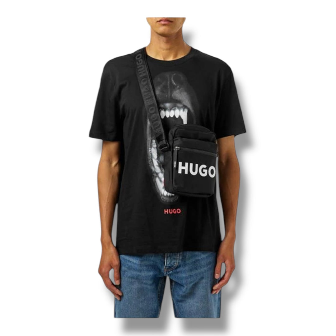 HUGO BOSS HUGO ZIP UP LOGO ENVELOPE CROSS BODY BAG BLACK