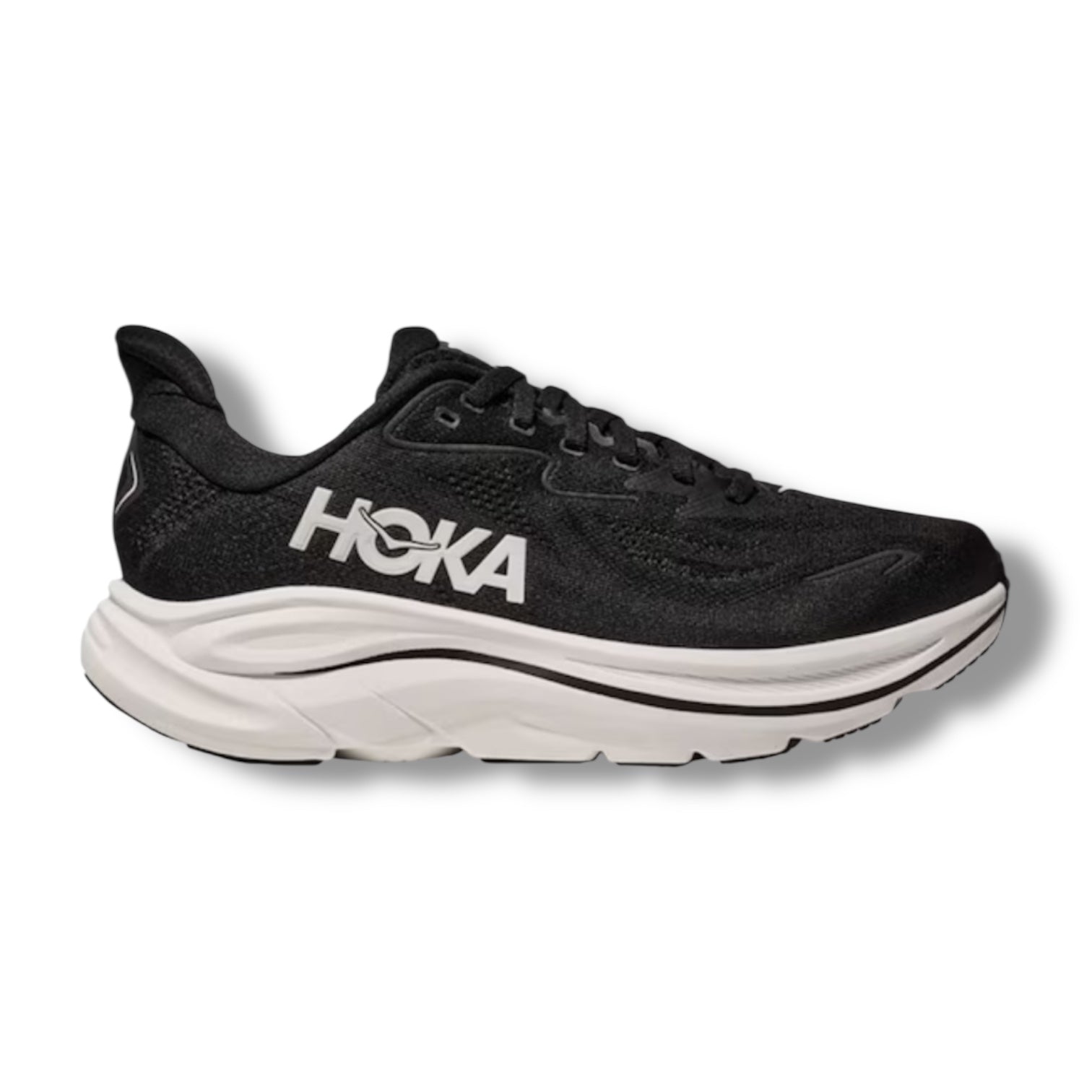 HOKA CLIFTON 10 RUNNING TRAINERS BLACK WHITE