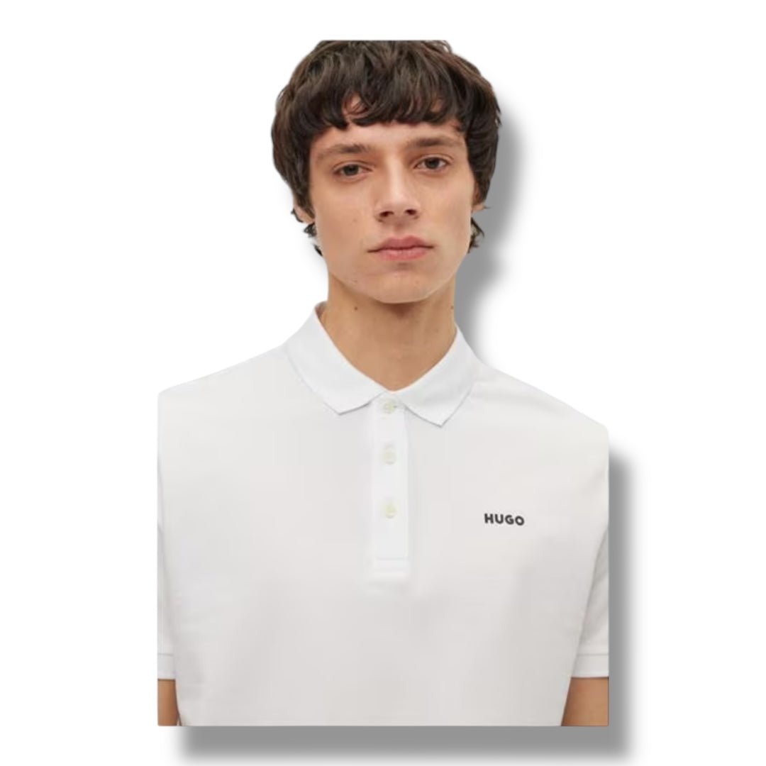 HUGO TEXT LOGO POLO SHIRT WHITE