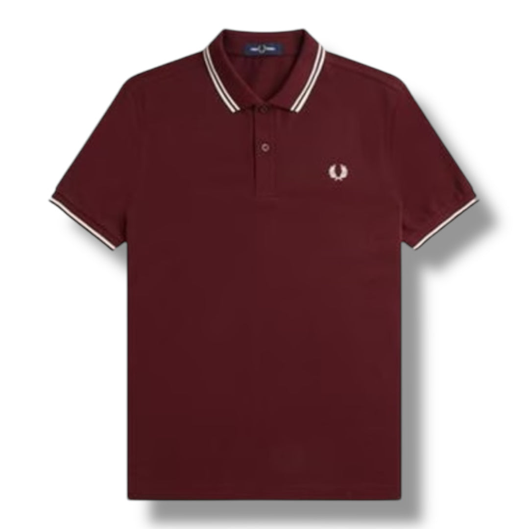 FRED PERRY TWIN TIPPED POLO SHIRT BURGUNDY