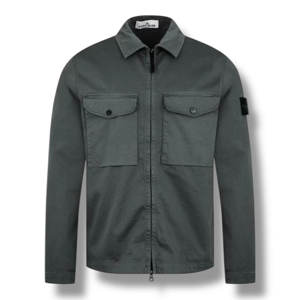 STONE ISLAND STRETCH COTTON OVERSHIRT MUSCHIO GREEN