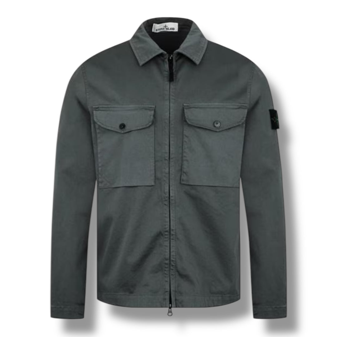 STONE ISLAND STRETCH COTTON OVERSHIRT MUSCHIO GREEN