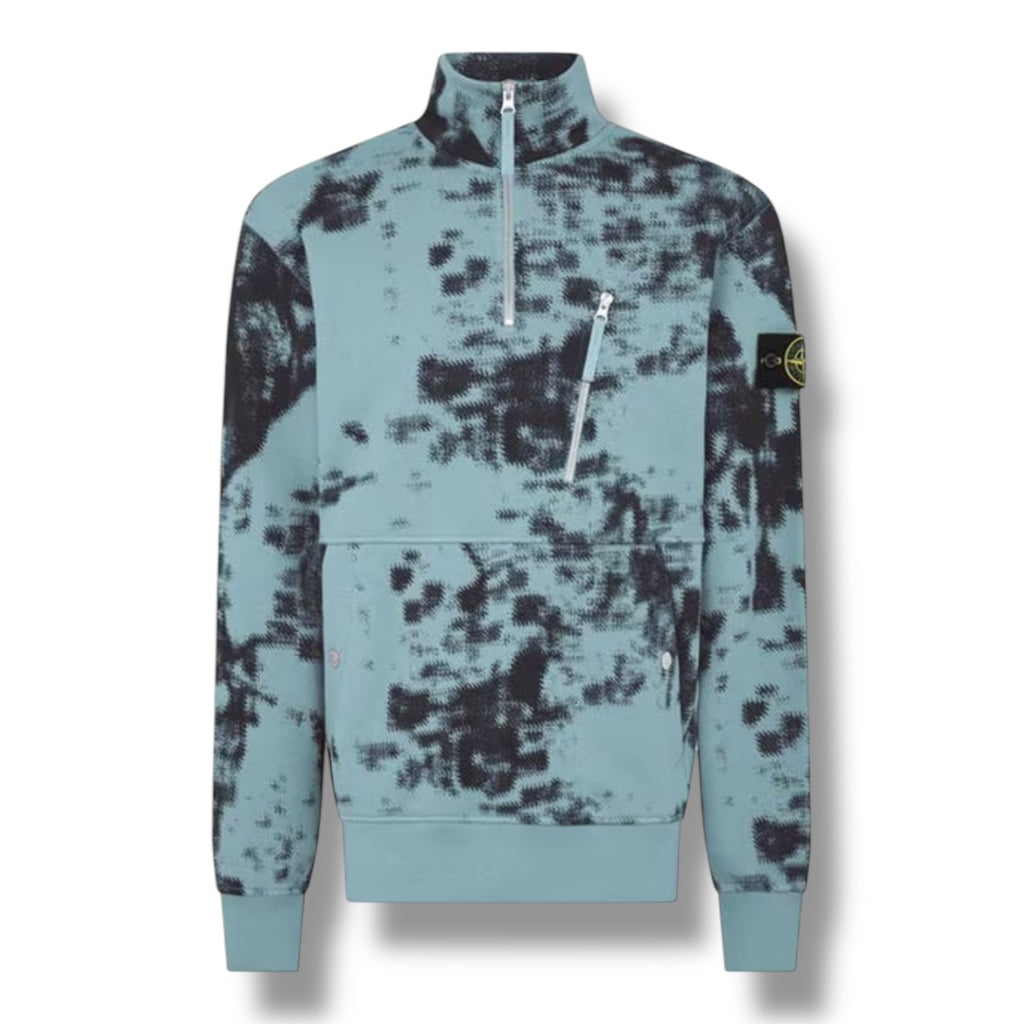STONE ISLAND 1/4 ZIP SWEATSHIRT CAMO GRIGIO BLUE