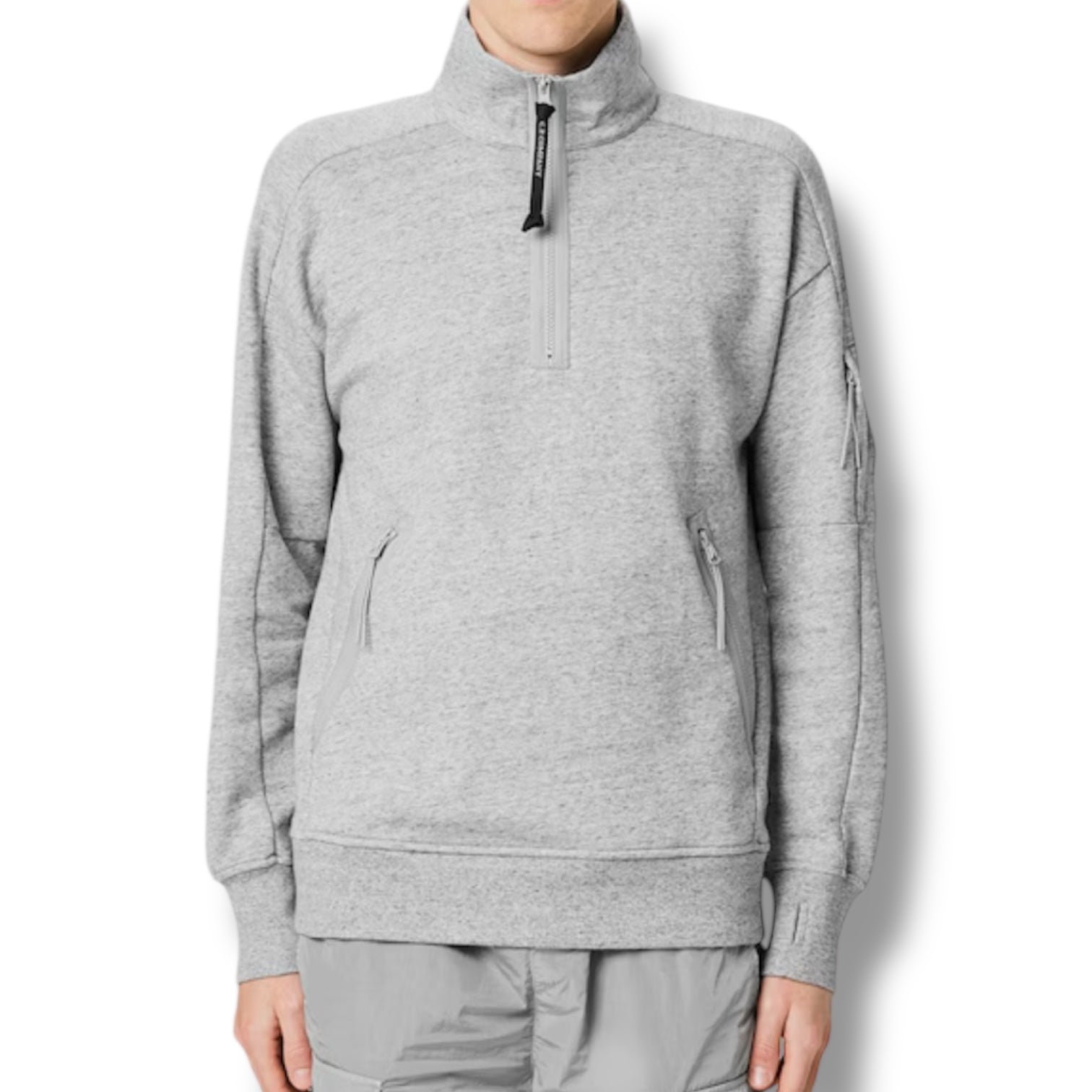 CP COMPANY LENS ARM 1/4 ZIP SWEATSHIRT GREY