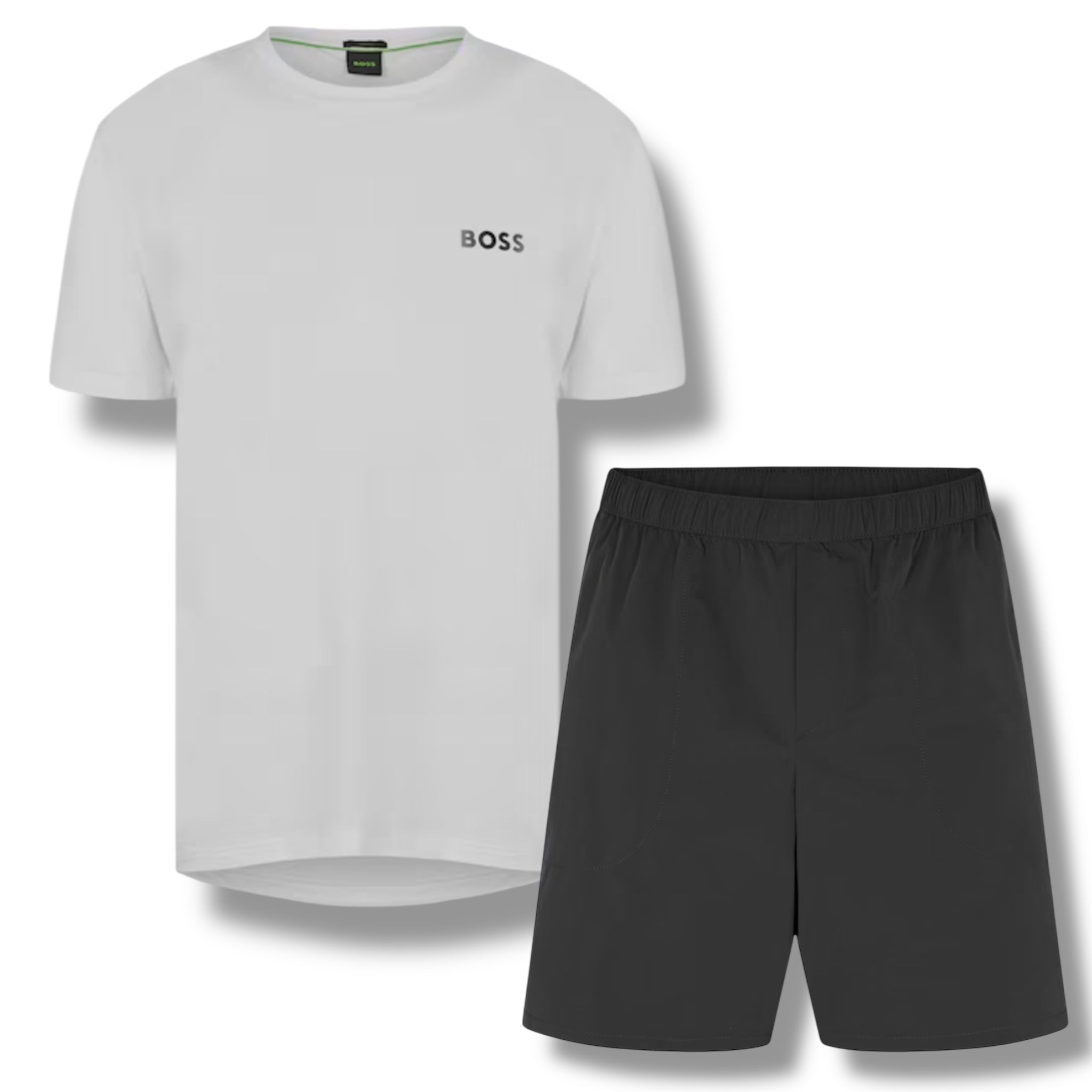 HUGO BOSS GYM KIT TECH T-SHIRT & SHORTS WHITE & GREY