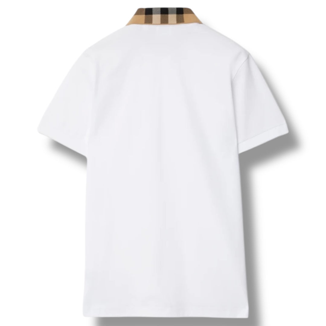 BURBERRY CHECK COLLAR POLO SHIRT WHITE