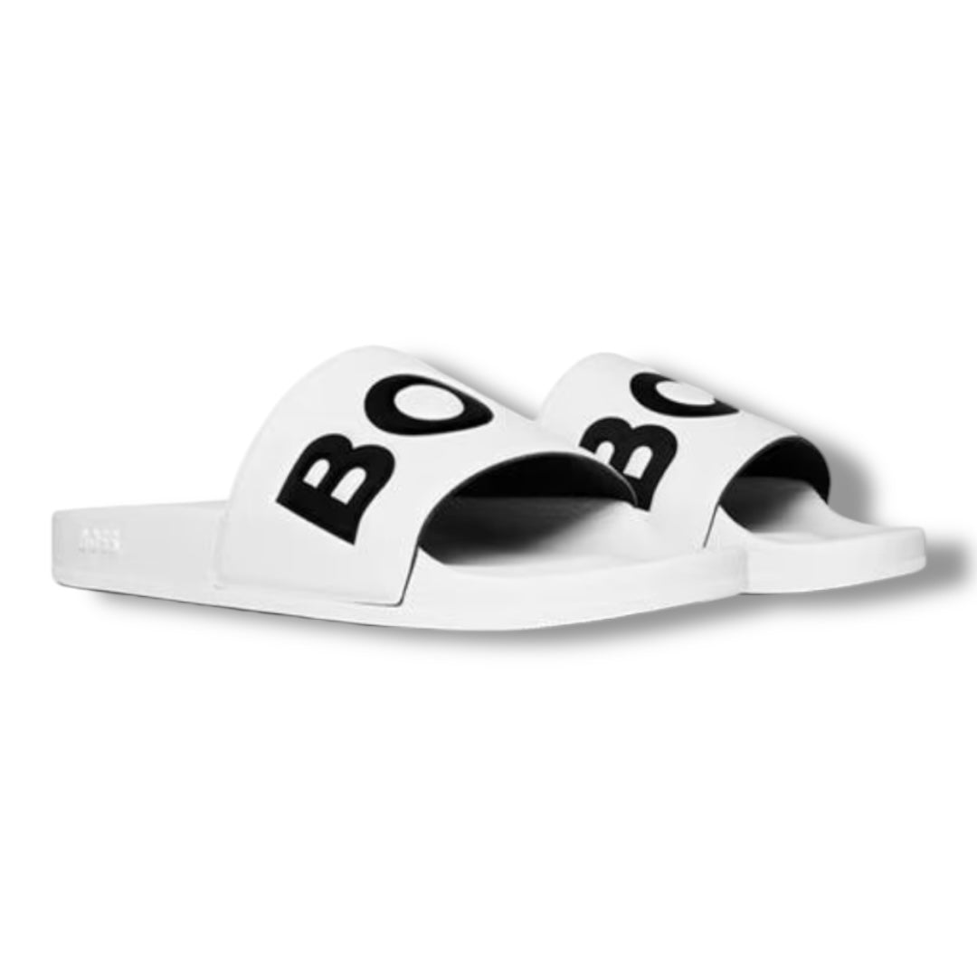 HUGO BOSS LOGO POOL SLIDERS WHITE