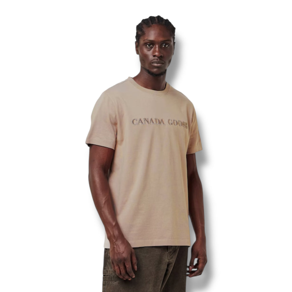 CANADA GOOSE EMBROIDERED LOGO T-SHIRT BEIGE