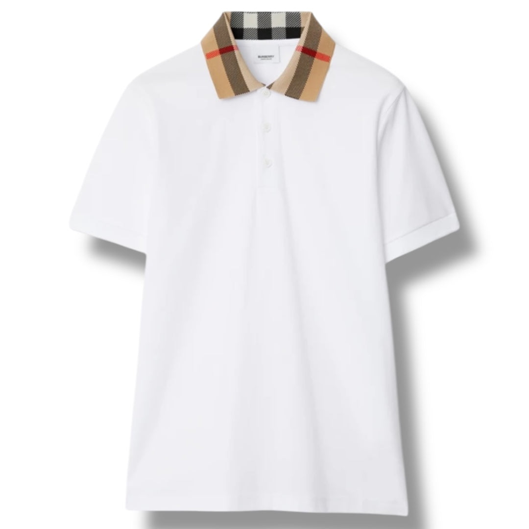 BURBERRY CHECK COLLAR POLO SHIRT WHITE