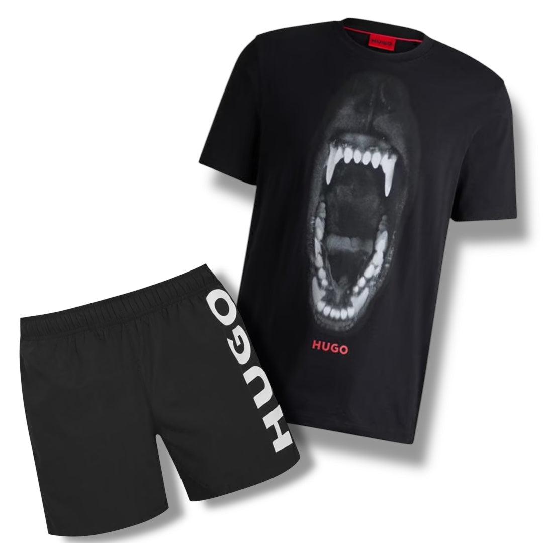 HUGO TEETH T-SHIRT & SWIM VERTI SHORTS COMBO BLACK