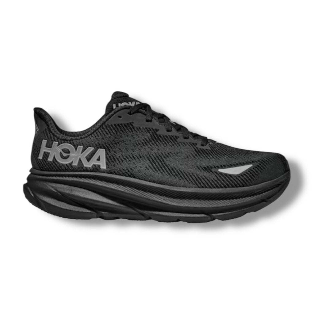 HOKA CLIFTON 9 GORE-TEX RUNNING TRAINERS BLACK