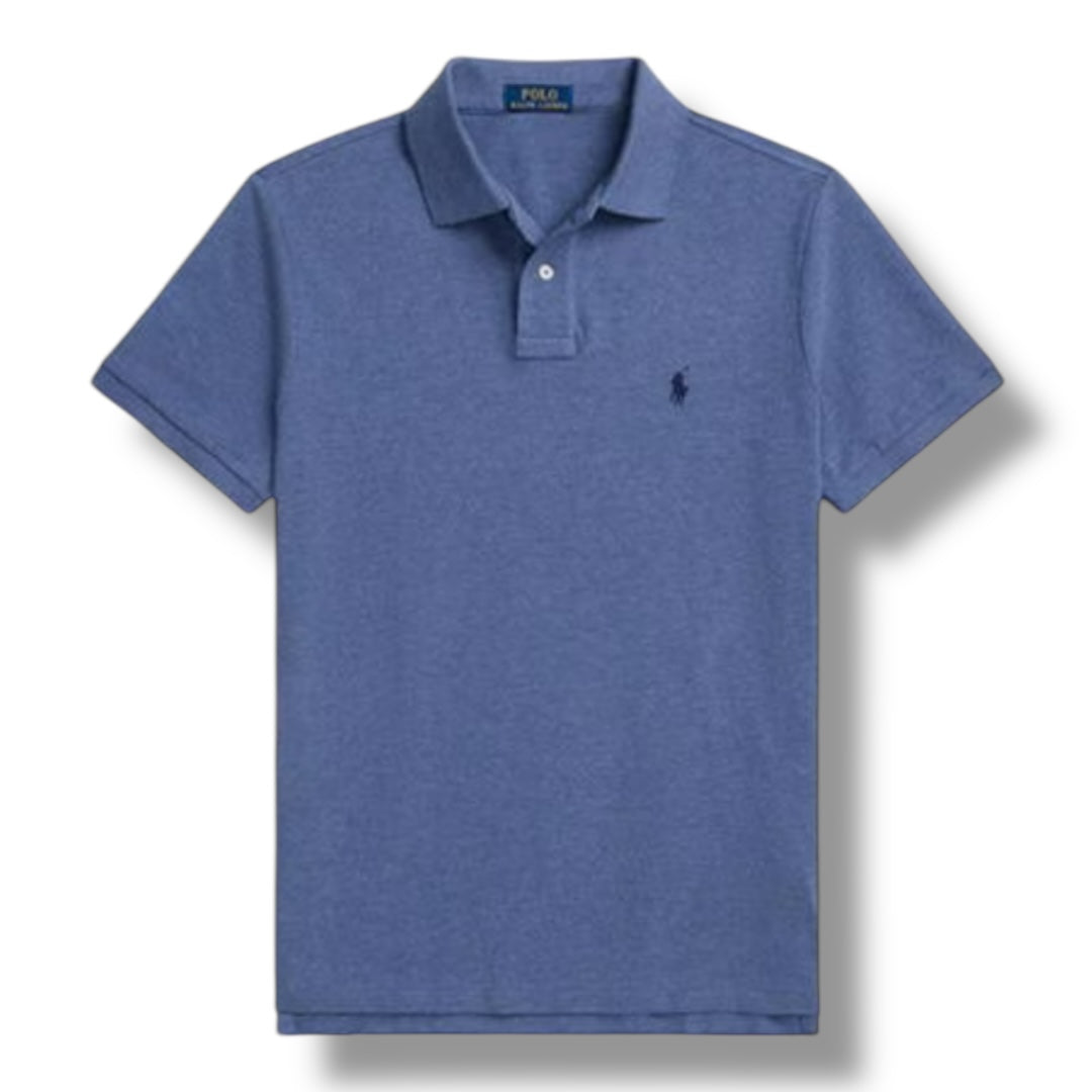 RALPH LAUREN CUSTOM FIT POLO SHIRT HEATHER BLUE