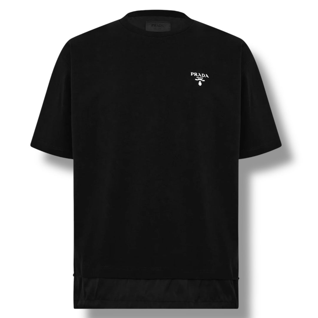 PRADA NYLON TRIM LAYERED T-SHIRT BLACK
