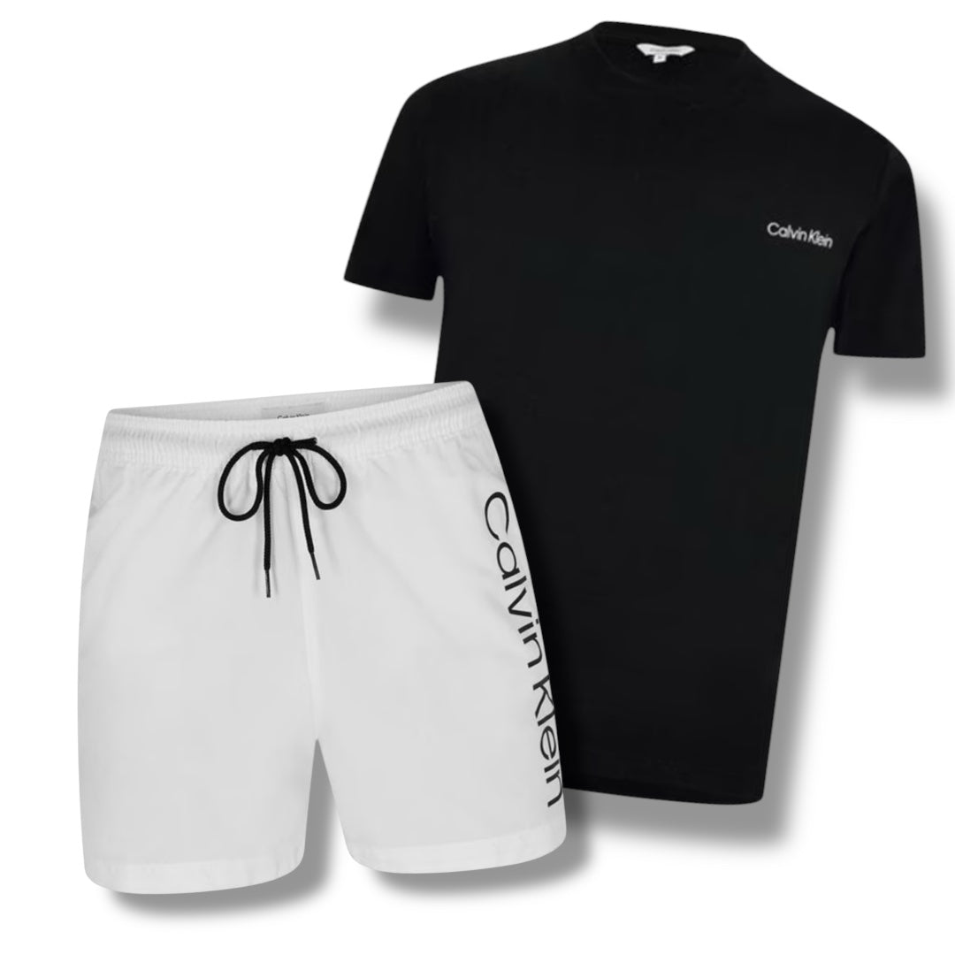 CALVIN KLEIN T-SHIRT & SWIM SHORTS COMBO BLACK / WHITE