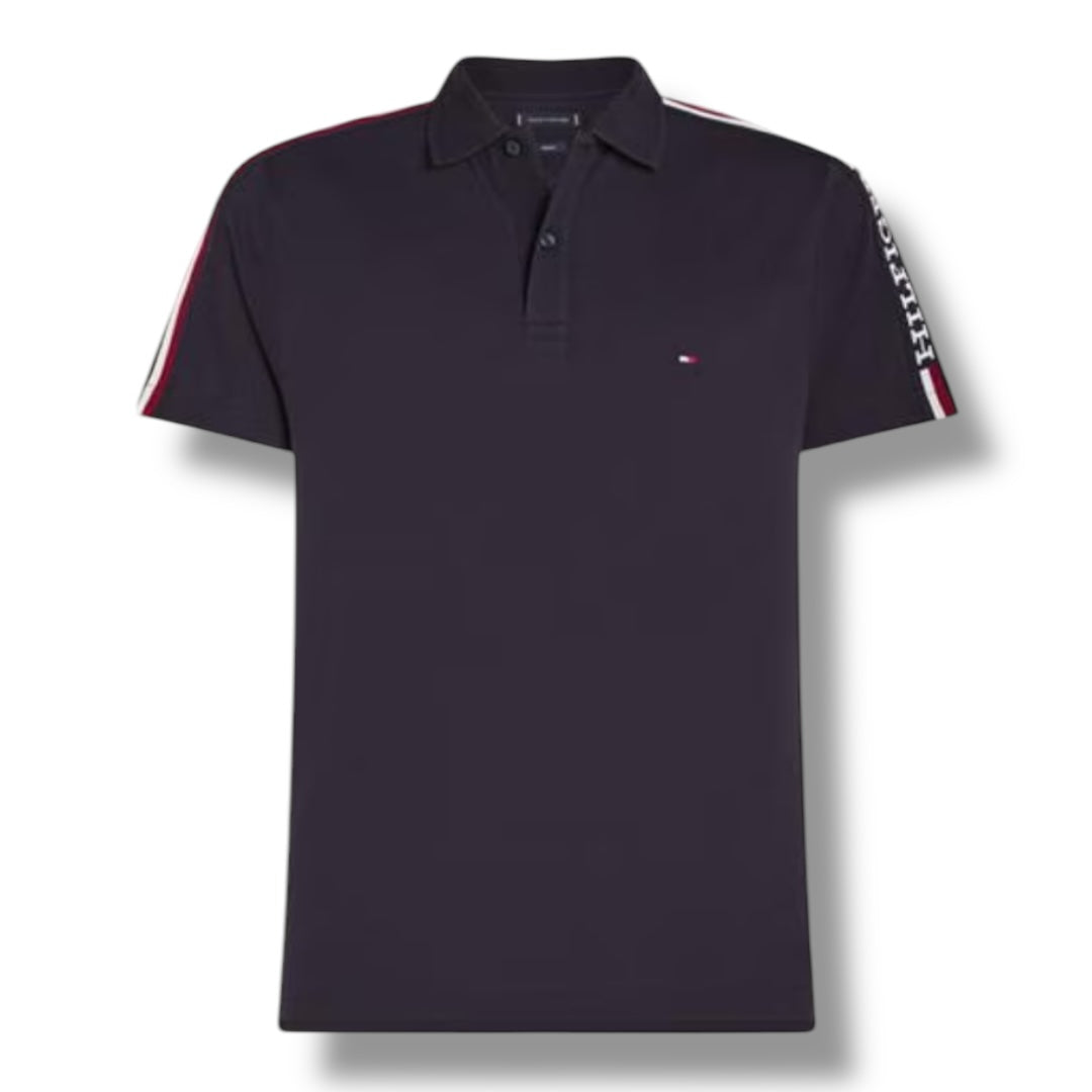 TOMMY HILFIGER SHOULDER STRIPE POLO SHIRT NAVY BLUE