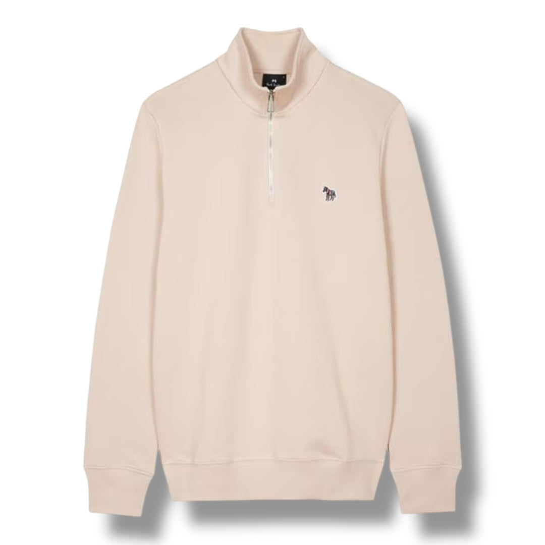 PAUL SMITH ZEBRA CHEST LOGO 1/4 ZIP SWEATSHIRT BEIGE