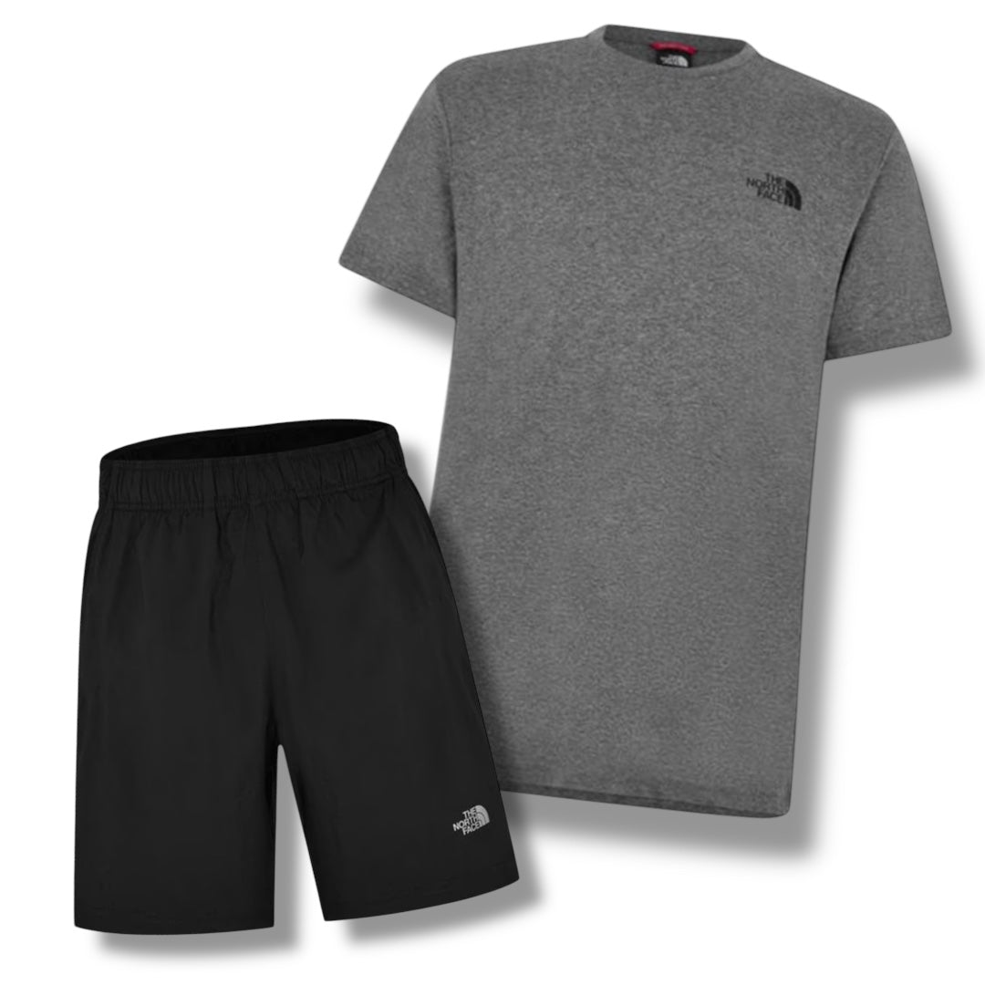 NORTH FACE SMALL LOGO T-SHIRT & SWIM SHORTS COMBO GREY