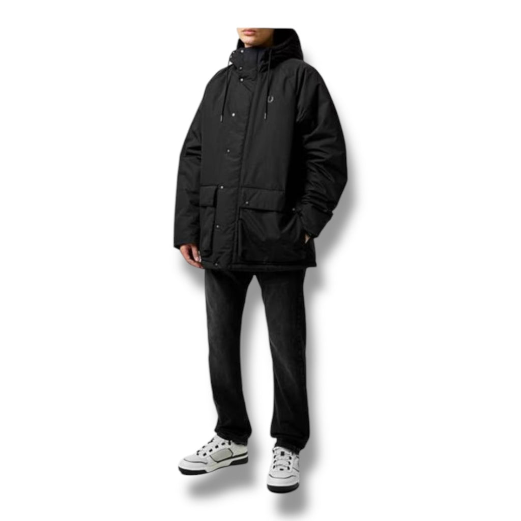 FRED PERRY HOODED PADDED JACKET BLACK