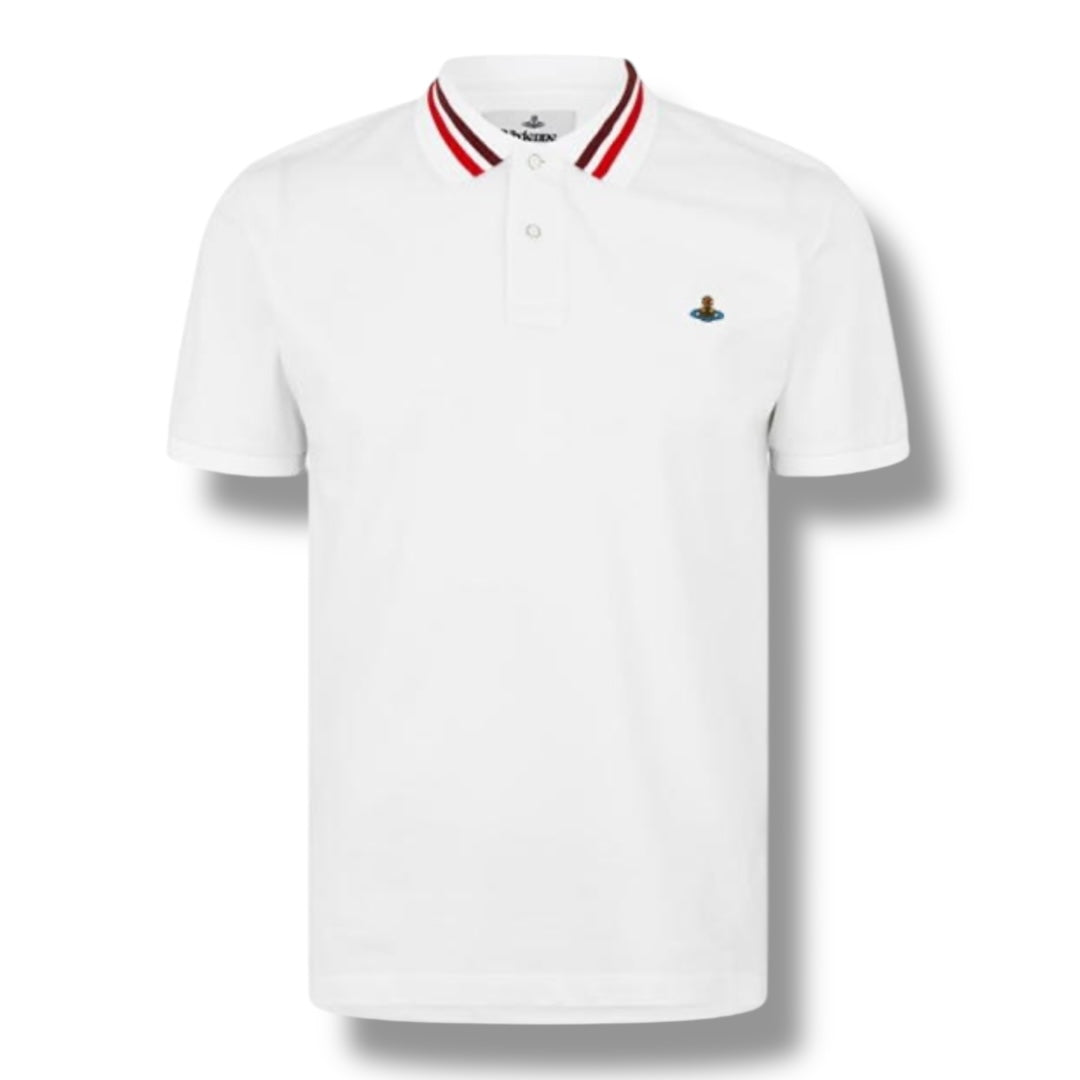 VIVIENNE WESTWOOD STRIPE COLLAR POLO SHIRT WHITE