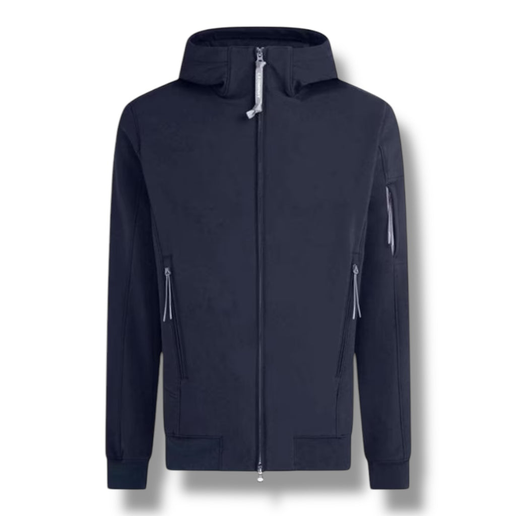 CP COMPANY SOFT SHELL-R HOODED LENS JACKET NAVY BLUE