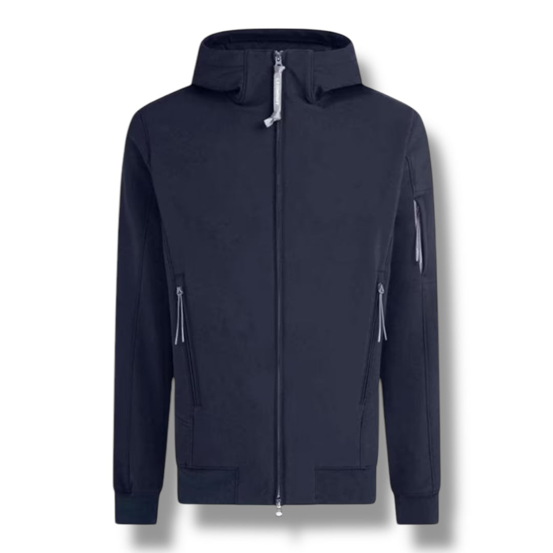 CP COMPANY SOFT SHELL-R HOODED LENS JACKET NAVY BLUE
